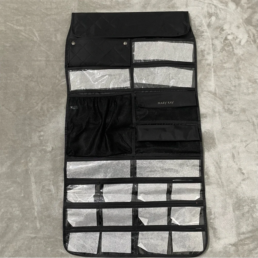 Mary Kay Quilted Hanging Jewelry Makeup Organizer Double Sided Black Travel